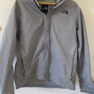 North Face Antora Rain Jacket.  Light weight, water repellent and wind proof.